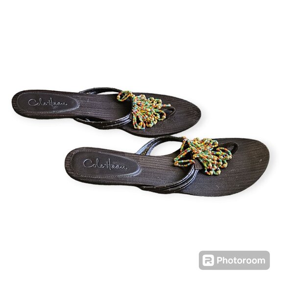 Cole Haan Brown Beaded Kitten Heel Flip Flop Sandal Size  7 - Picture 2 of 6